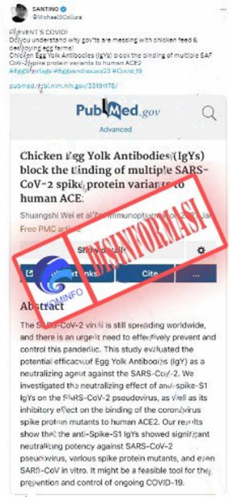 [DISINFORMASI] Kuning Telur Dapat Mencegah Covid-19