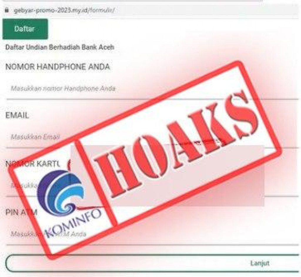 [HOAKS] Laman Pendaftaran Gebyar Undian Berhadiah Mengatasnamakan Bank Aceh