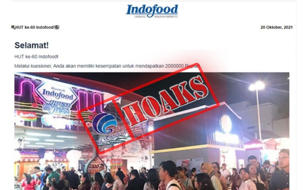 [HOAKS] Link Survei Berhadiah Rp2 Juta HUT ke-60 Indofood