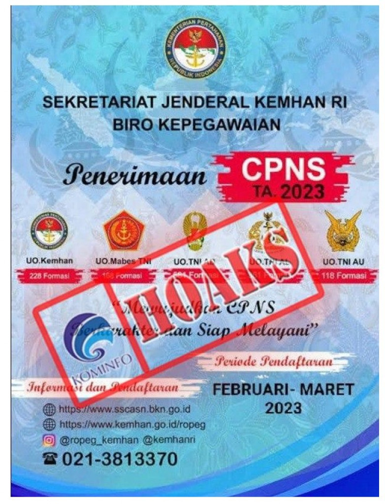 [HOAKS] Penerimaan CPNS Kementerian Pertahanan 2023