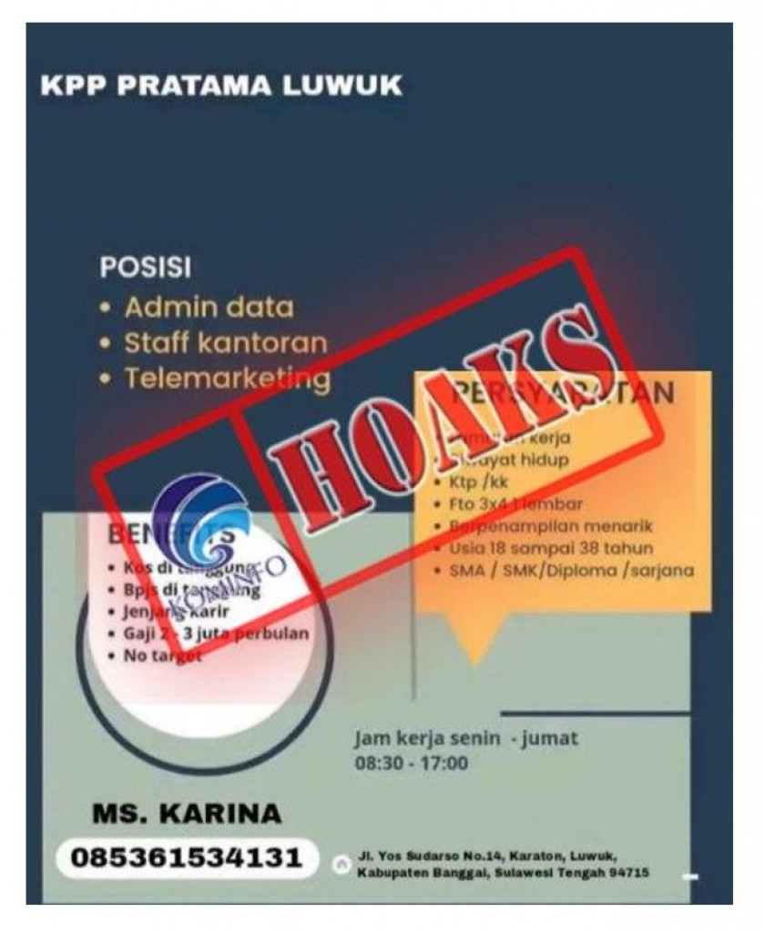 [HOAKS] Lowongan Pekerjaan Kantor Pelayanan Pajak Pratama Luwuk