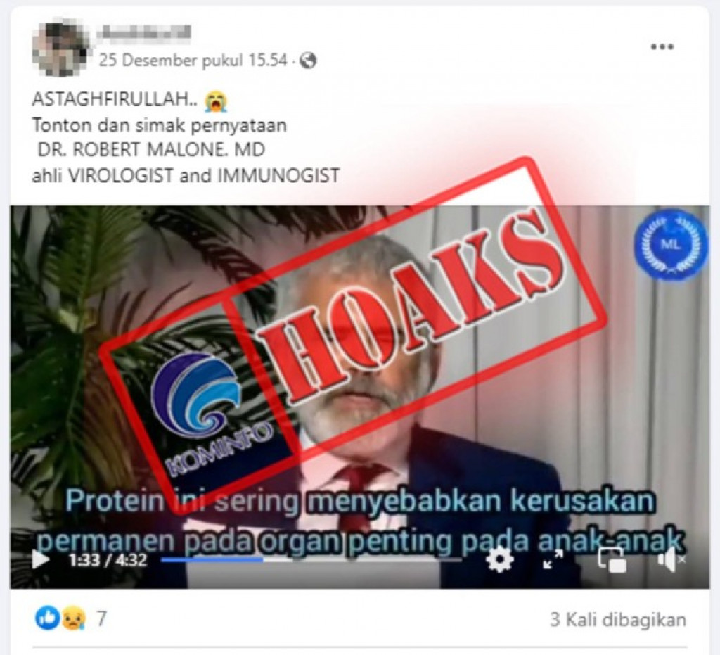 [HOAKS] Lonjakan Protein pada Anak Usai Disuntik Vaksin Covid-19 Sebabkan Kerusakan Organ Tubuh