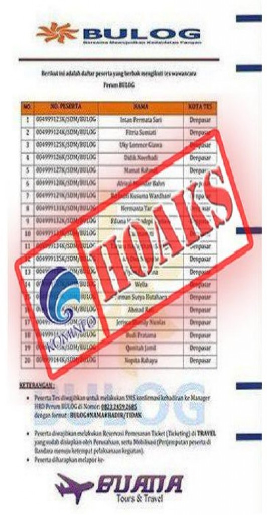 [HOAKS] Pengumuman Panggilan Interview Calon Karyawan Perum Bulog