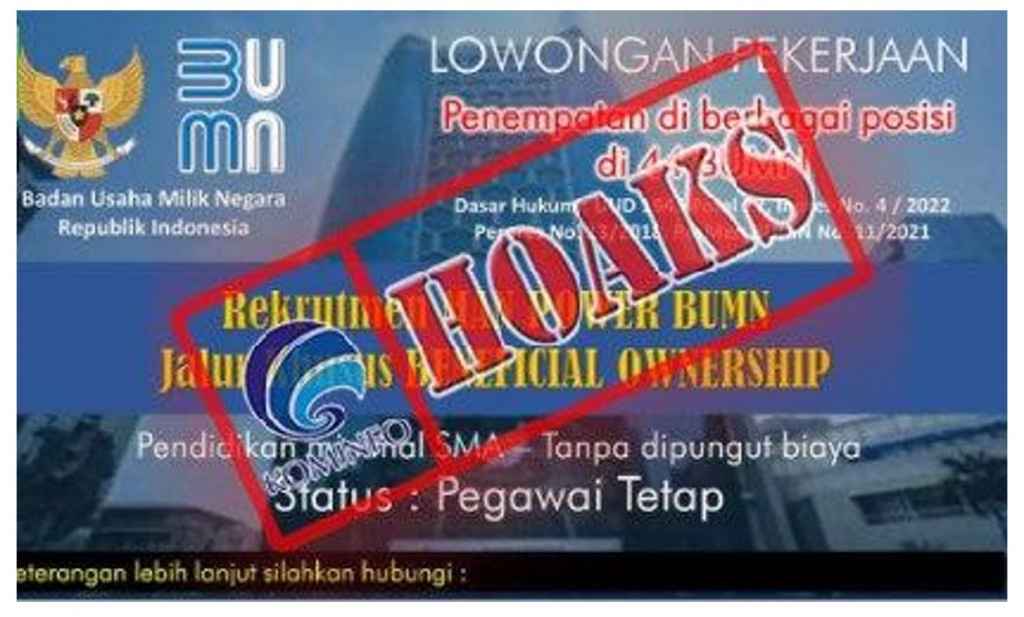 [HOAKS] Lowongan Kerja Jalur Khusus Pegawai Tetap pada 44 BUMN