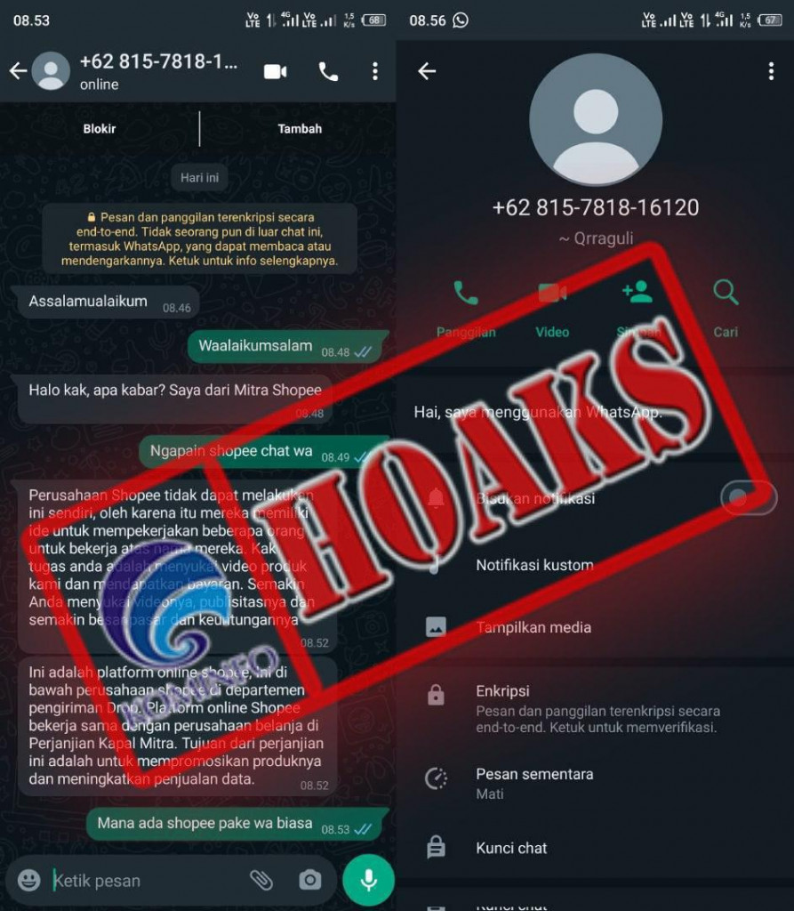 [HOAKS] Lowongan Kerja Mengatasnamakan Mitra Kerja dari Shopee Indonesia