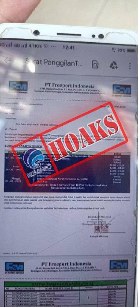 [HOAKS] Lowongan Kerja Mengatasnamakan PT Freeport Indonesia