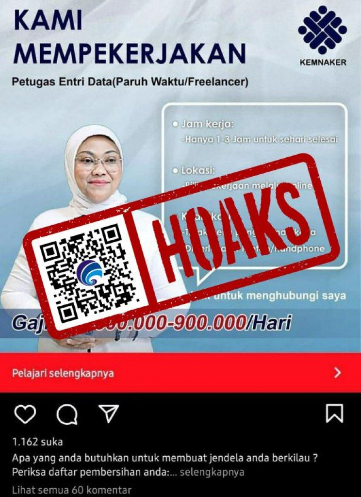 [HOAKS] Lowongan Kerja Paruh Waktu Mengatasnamakan Kemnaker