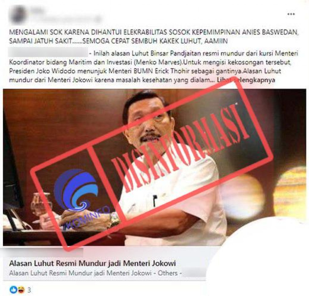 [DISINFORMASI] Luhut Binsar Pandjaitan Mengundurkan Diri dari Jabatannya