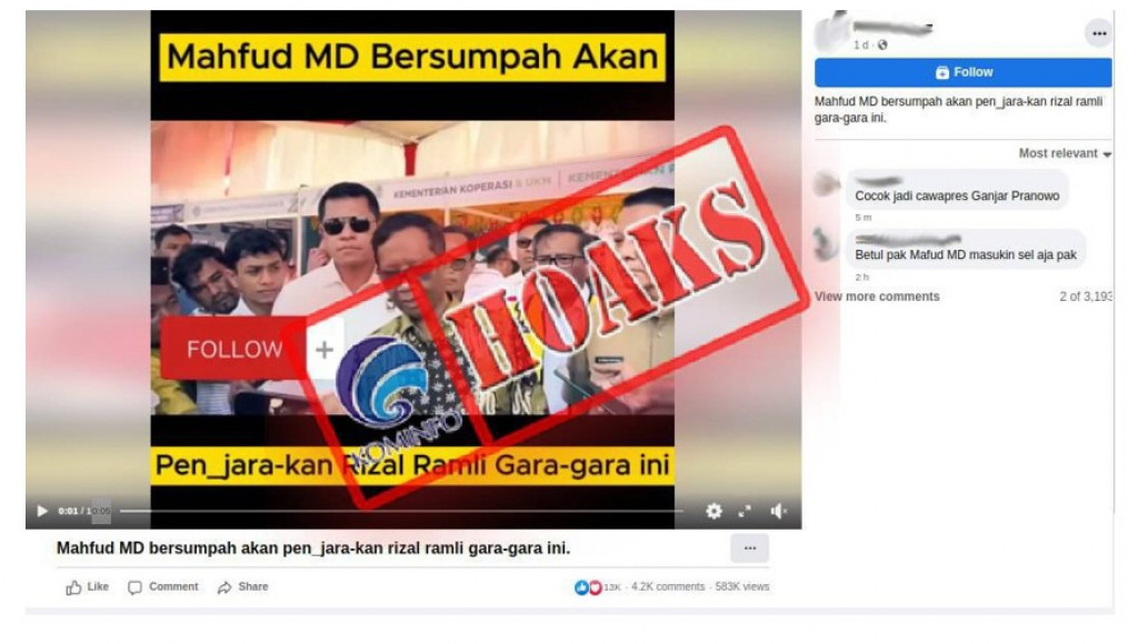 [HOAKS] Mahfud MD Bersumpah akan Memenjarakan Rizal Ramli
