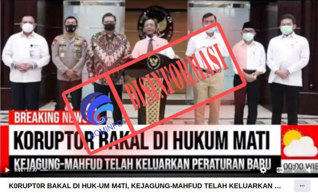 [DISINFORMASI] Mahfud MD dan Kejagung Keluarkan Aturan Baru Terkait Hukuman Mati bagi Koruptor