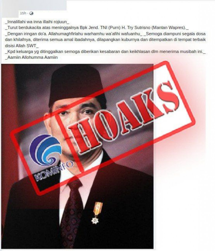 [HOAKS] Mantan Wakil Presiden ke-6 Republik Indonesia Try Sutrisno Meninggal pada Desember 2022