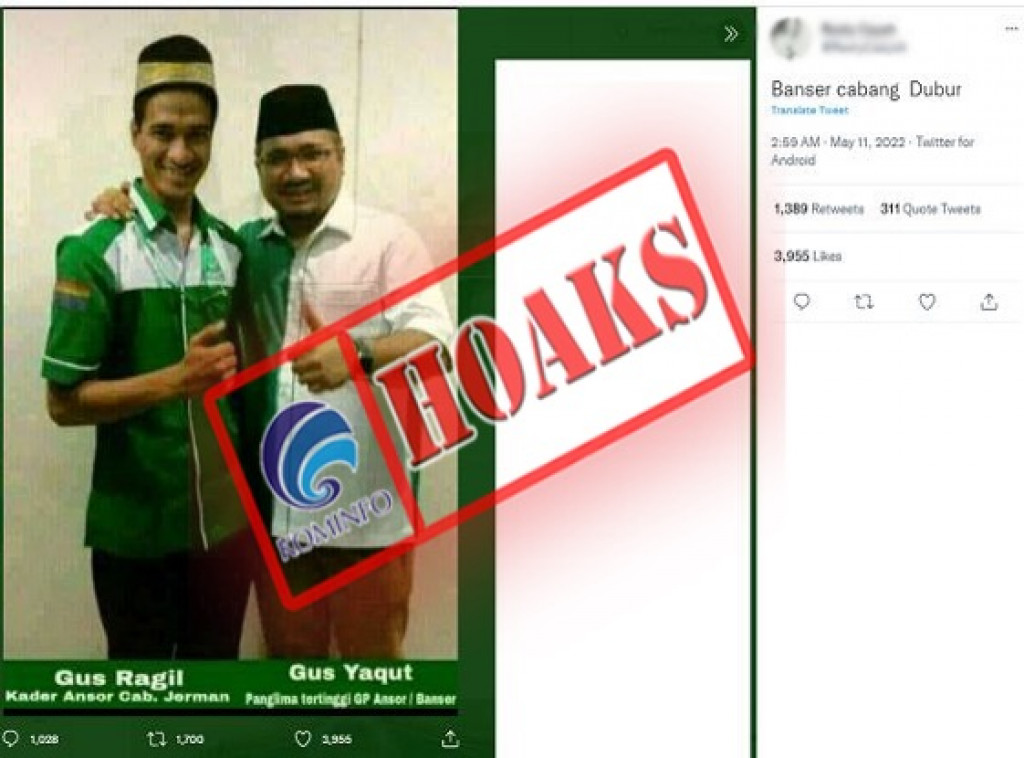 [HOAKS] Foto Menteri Agama Rangkul Ragil Mahardika