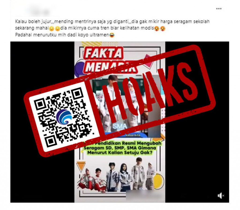 [HOAKS] Mendikbudristek akan Mengganti Seragam Sekolah Setelah Lebaran 2024