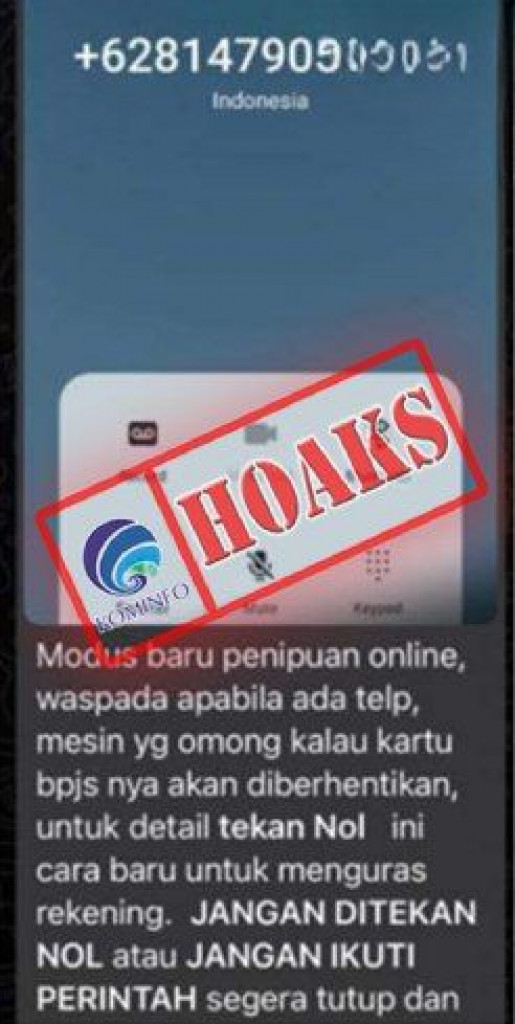 [HOAKS] Menekan Angka Nol saat Telepon Masuk dapat Menguras Isi Rekening