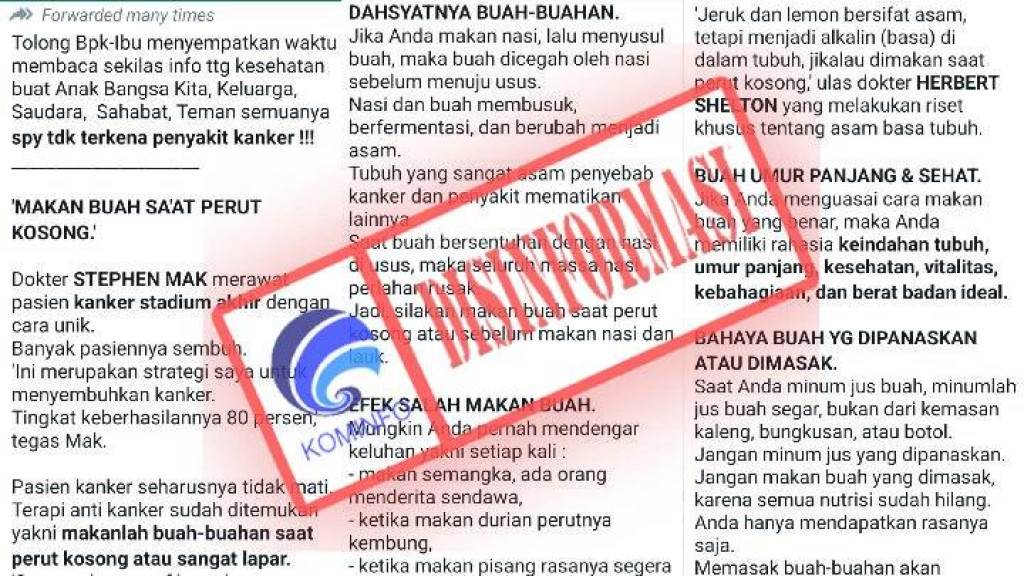 [DISINFORMASI] Mengonsumsi Buah-buahan saat Perut Kosong Dapat Obati Kanker