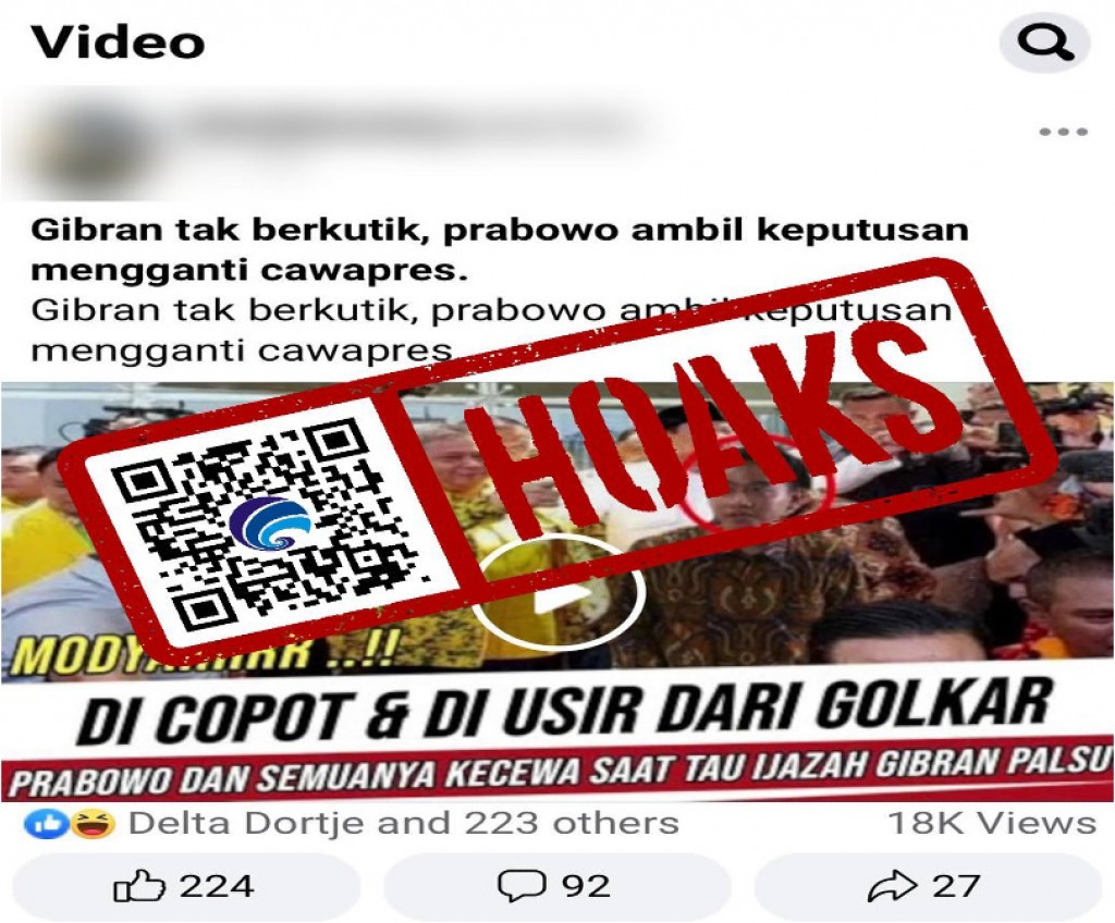 [HOAKS] Menhan Prabowo Subianto Ganti Posisi Gibran Rakabuming Raka karena Ijazah Palsu