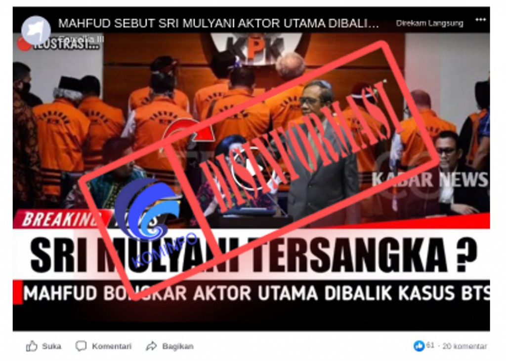 [DISINFORMASI] Mahfud MD Sebut Sri Mulyani Aktor Utama di Balik Korupsi BTS 4G