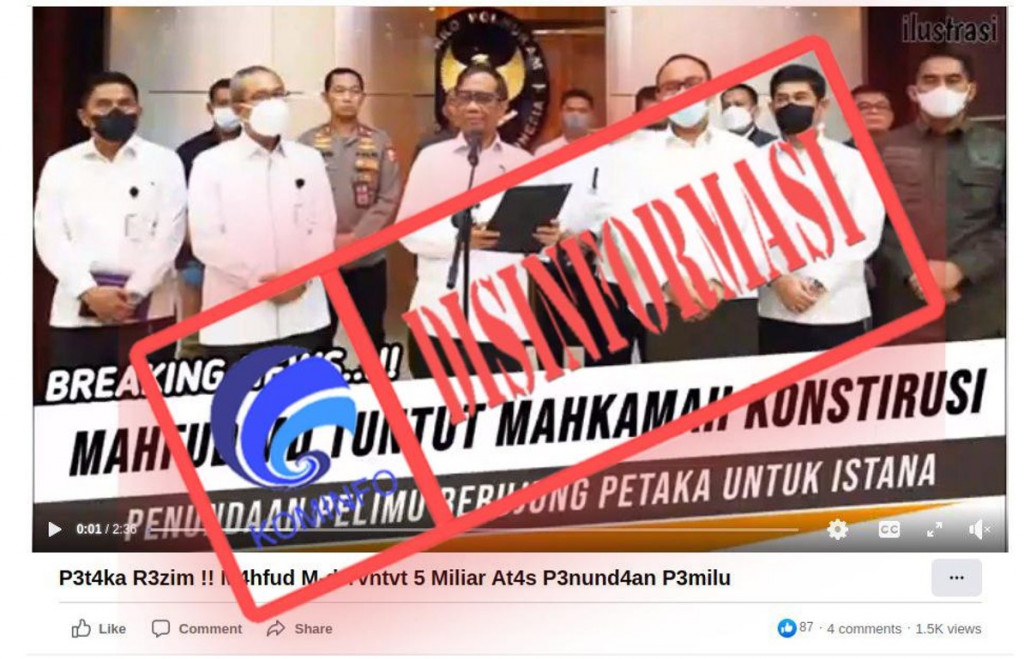 [DISINFORMASI] Mahfud MD Tuntut Rp5 Miliar ke MK Akibat Penundaan Pemilu