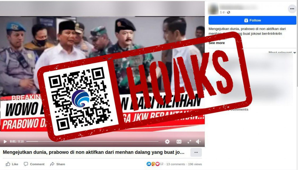[HOAKS] Menteri Pertahanan Prabowo Subianto Dinonaktifkan