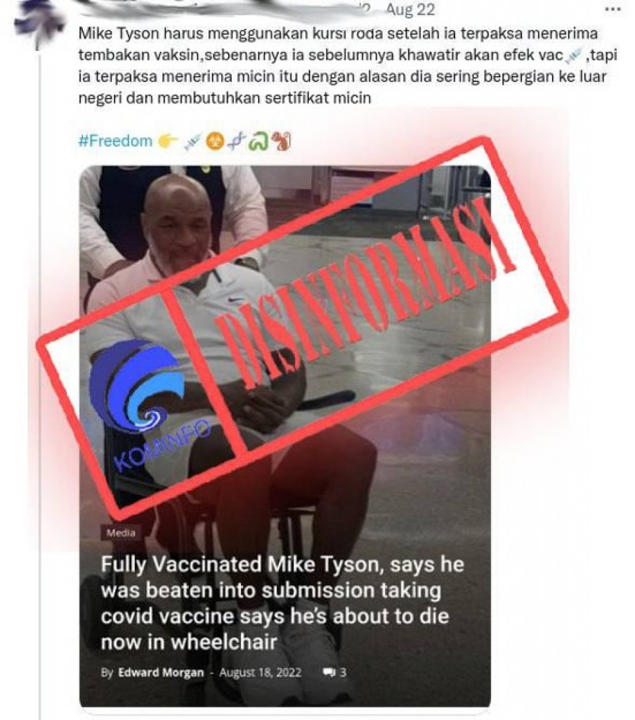 [DISINFORMASI] Mike Tyson Duduk di Kursi Roda karena Vaksin Covid-19