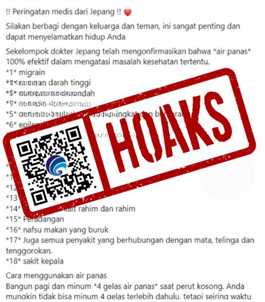 [HOAKS] Minum Air Panas di Pagi Hari 100% Efektif Mengatasi Berbagai Masalah Kesehatan