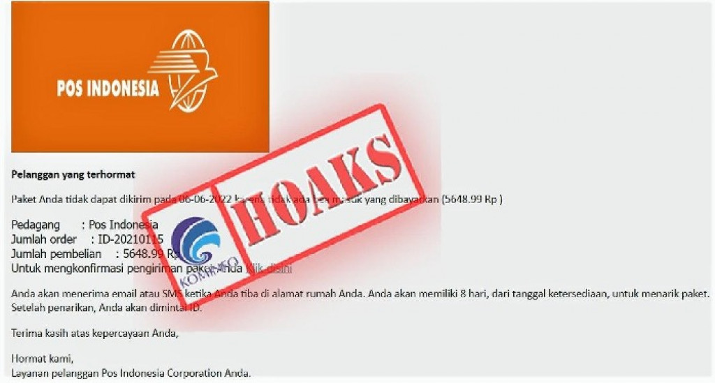 [HOAKS] Modus Penipuan Mengatasnamakan PT Pos Indonesia (Persero)