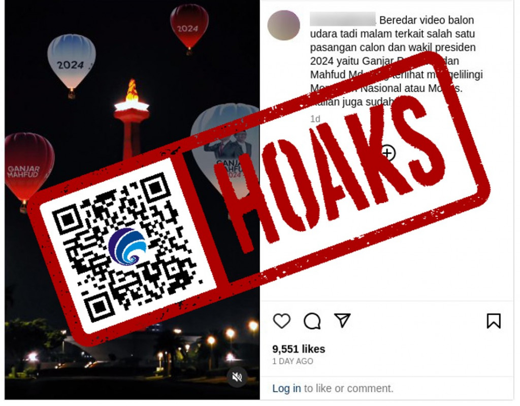 [HOAKS] Video Monas Dikelilingi Balon Udara Bergambar Ganjar-Mahfud pada 14 November 2023
