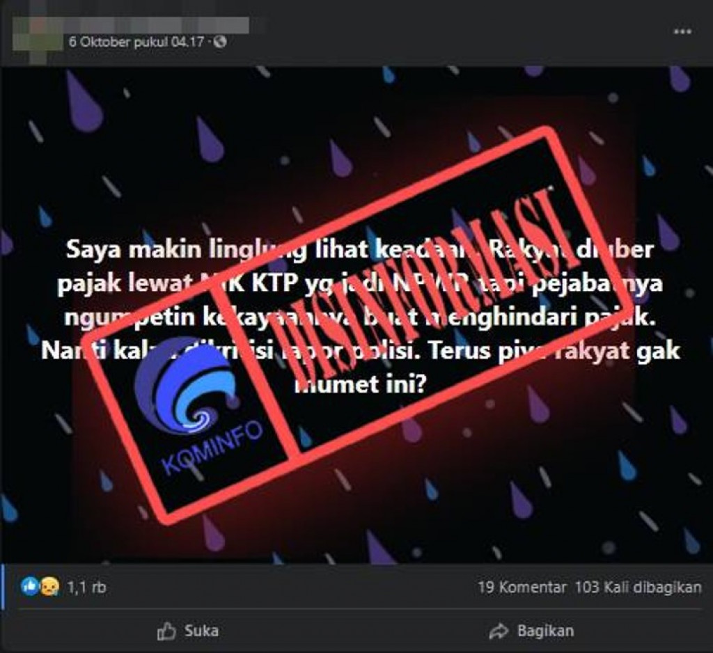 [DISINFORMASI] NIK Jadi NPWP, Pemegang KTP Wajib Bayar Pajak