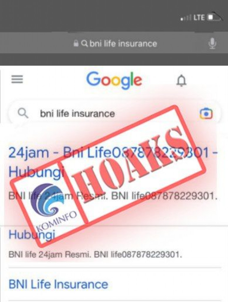 [HOAKS] Nomor Telepon Resmi Mengatasnamakan PT BNI Life Insurance