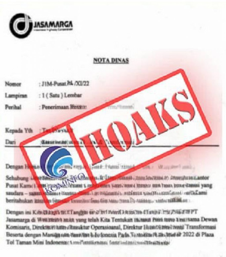 [HOAKS] Nota Dinas Penerimaan Karyawan Mengatasnamakan PT Jasa Marga (Persero) Tbk