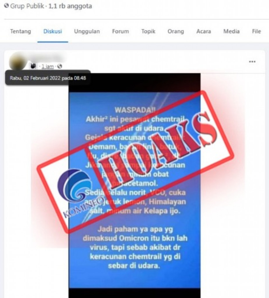[HOAKS] Omicron adalah Akibat dari Keracunan Chemtrail yang Disebarkan Pesawat
