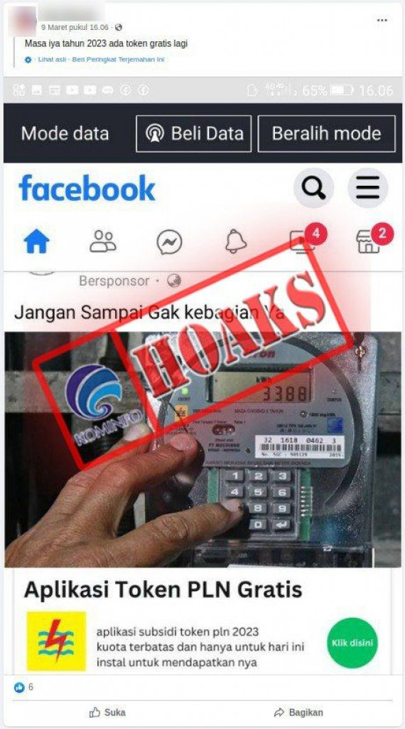 [HOAKS] Pembagian Token Listrik Gratis Maret 2023