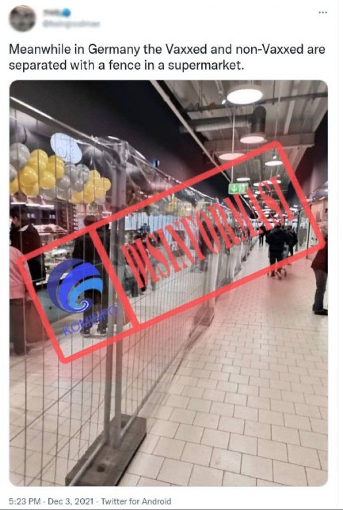 [DISINFORMASI] Supermarket di Jerman Memasang Pagar Pembatas untuk Memisahkan Pengunjung yang Sudah Divaksin dan Belum Divaksin