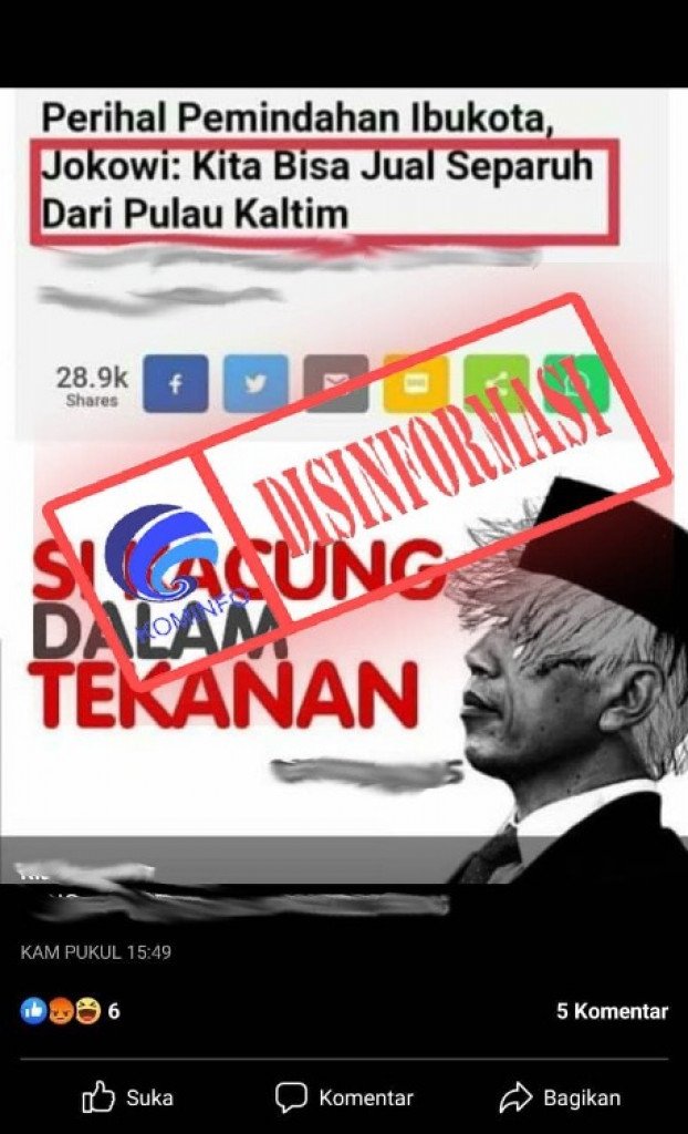 [DISINFORMASI] Perihal Pemindahan Ibu Kota, Jokowi: Kita Bisa Jual Separuh Dari Pulau Kaltim