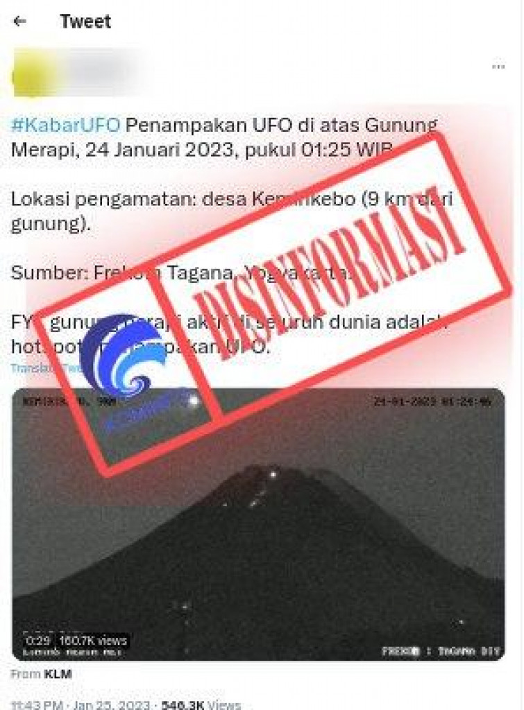 [DISINFORMASI] Penampakan UFO di Atas Gunung Merapi pada 24 Januari 2023