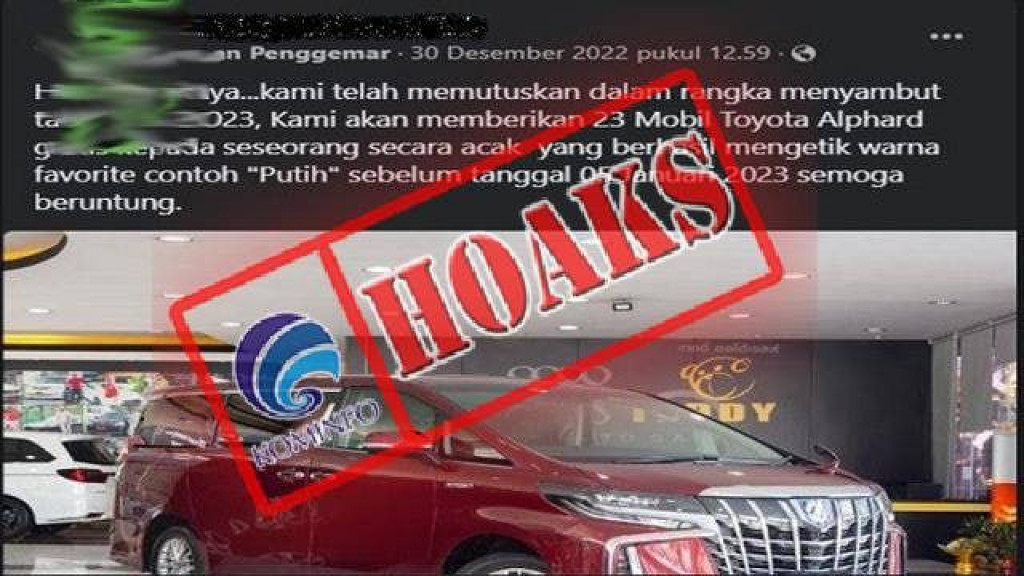 [HOAKS] Penawaran Hadiah Mobil Toyota Alphard di Facebook dalam Rangka Tahun Baru 2023