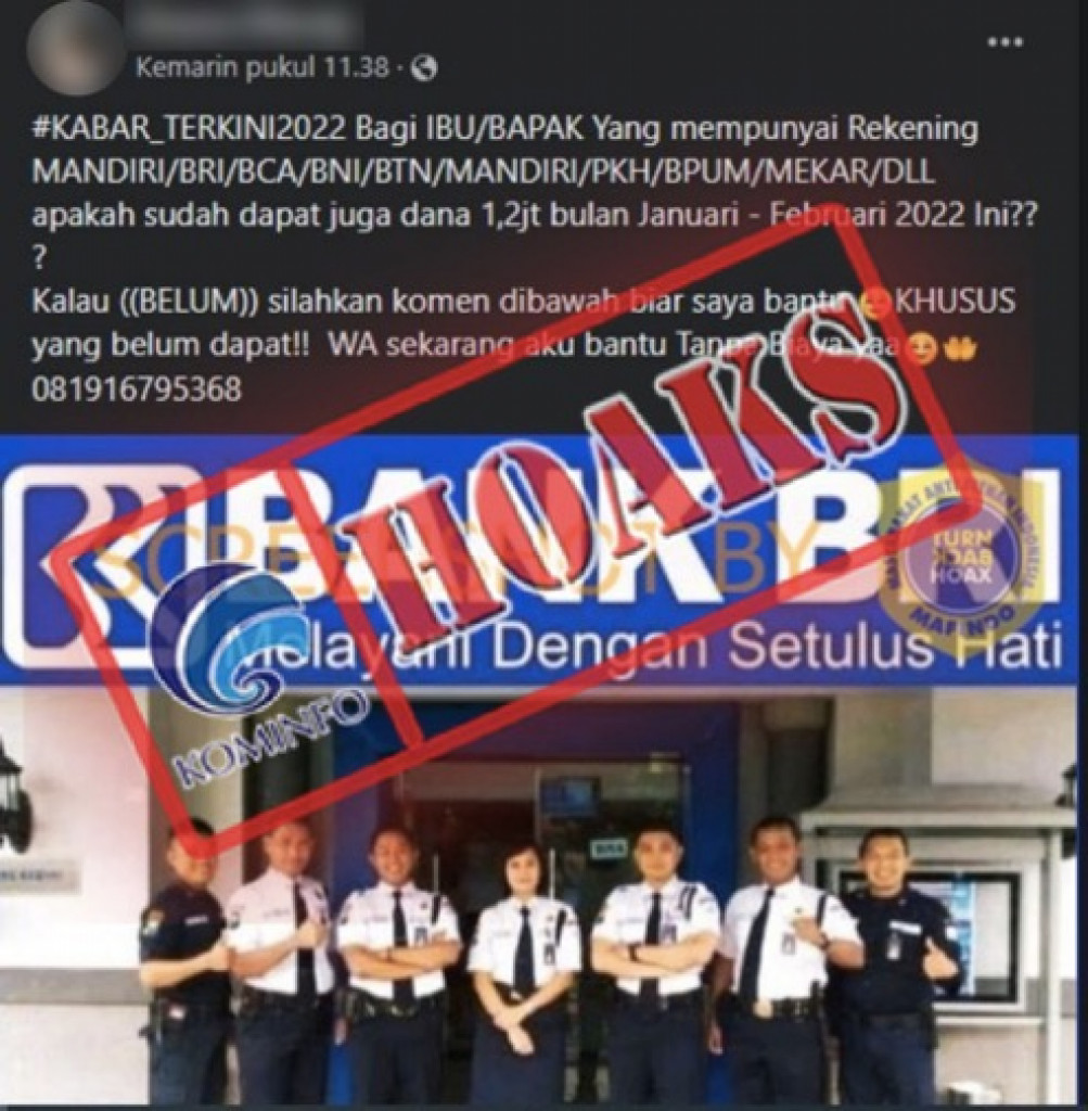 [HOAKS] Penawaran Pencairan Dana Bantuan Rp1,2 Juta pada Bulan Januari - Februari 2022