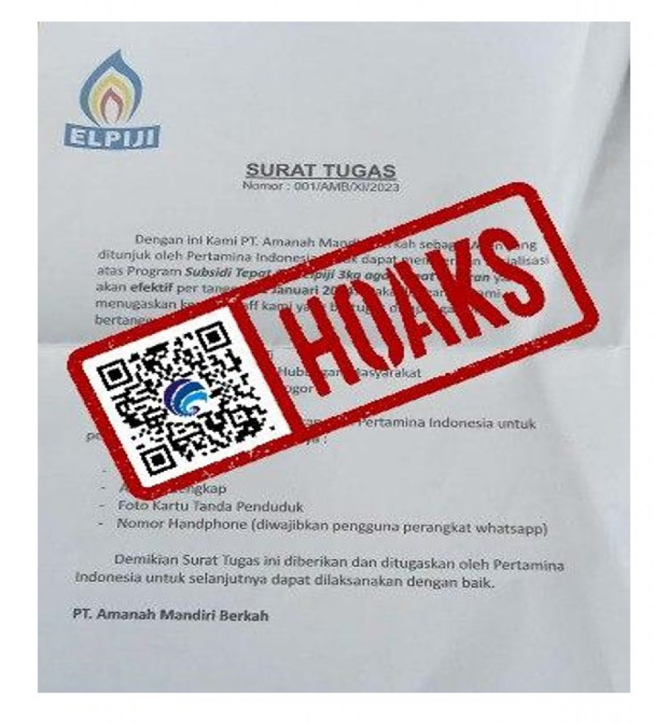 [HOAKS] Surat Edaran Pendataan Gas 3 Kg Mengatasnamakan PT Pertamina (Persero) di Bogor