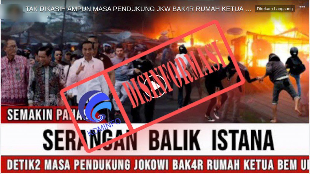 [DISINFORMASI] Pendukung Presiden Jokowi Bakar Rumah Ketua BEM UI