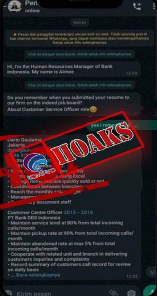 [HOAKS] Penerimaan Calon Pegawai Bank Indonesia