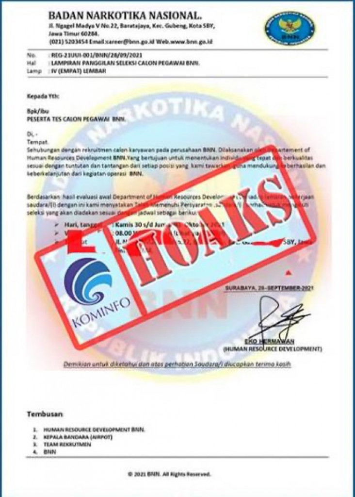 [HOAKS] Penerimaan Pegawai BNN RI