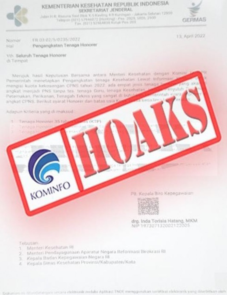 [HOAKS] Pengangkatan Tenaga Honorer Kementerian Kesehatan RI