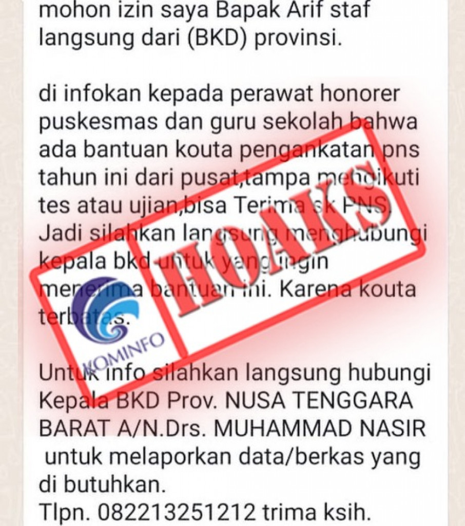 [HOAKS] Pengangkatan Tenaga Honorer Perawat dan Guru Menjadi PNS Tanpa Tes di Lingkungan Pemprov NTB