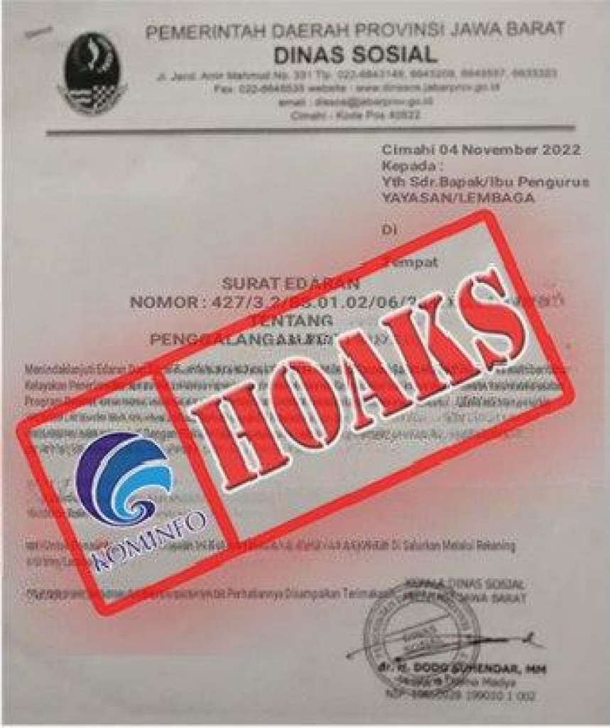 [HOAKS] Penggalangan Dana Mengatasnamakan Dinas Sosial Provinsi Jawa Barat