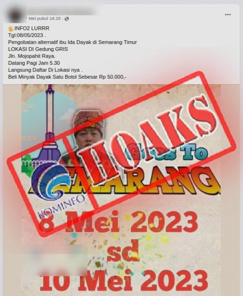 [HOAKS] Pengobatan Ida Dayak di GRIS pada 8-10 Mei 2023