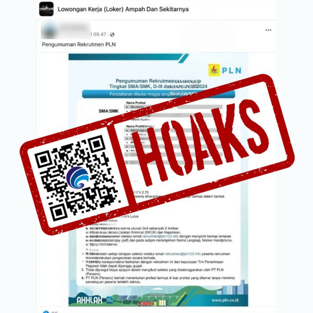 [HOAKS] Pengumuman Rekrutmen Karyawan PLN Group