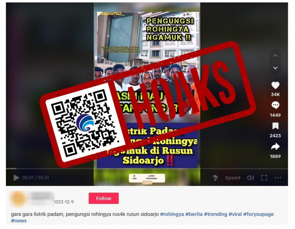 [HOAKS] Pengungsi Rohingya Rusak Rusun Jemundo di Sidoarjo