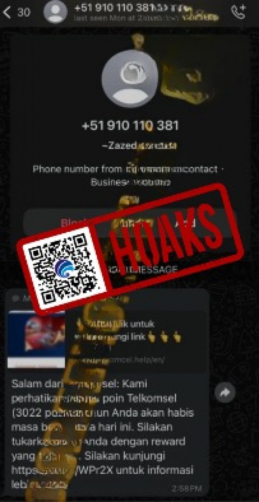 [HOAKS] Penukaran Poin Mengatasnamakan Telkomsel Melalui WhatsApp
