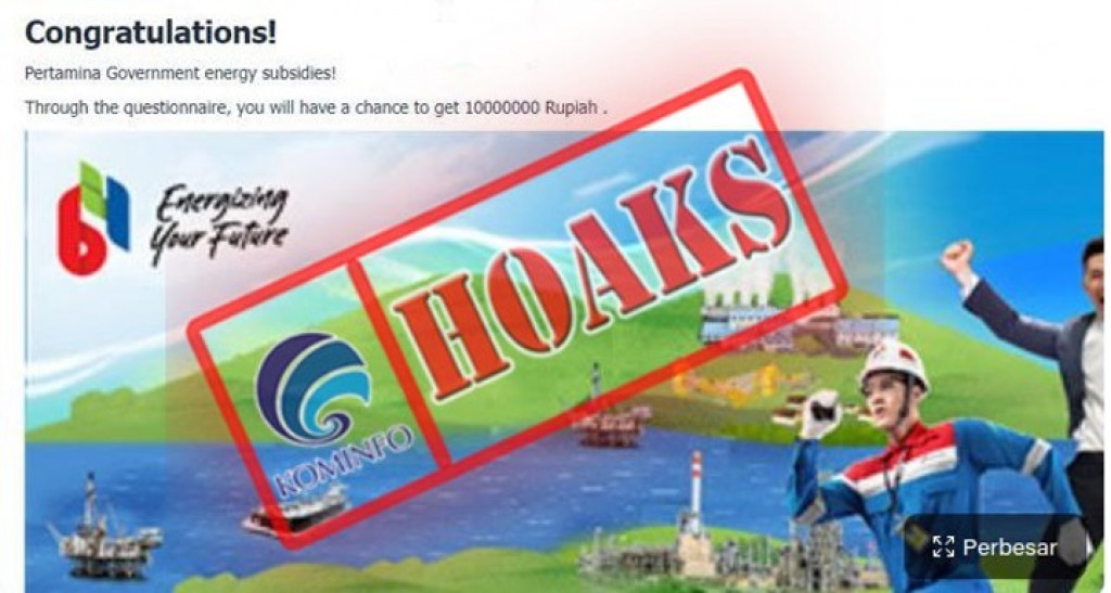 [HOAKS] Pertamina Bagikan Subsidi Energi Rp10 Juta dengan Cara Mengisi Kuesioner