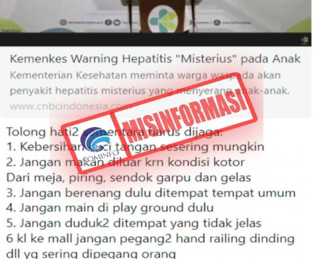[MISINFORMASI] Pesan Berantai Berupa Imbauan dari Kemenkes Terkait Antisipasi Penyakit Hepatitis